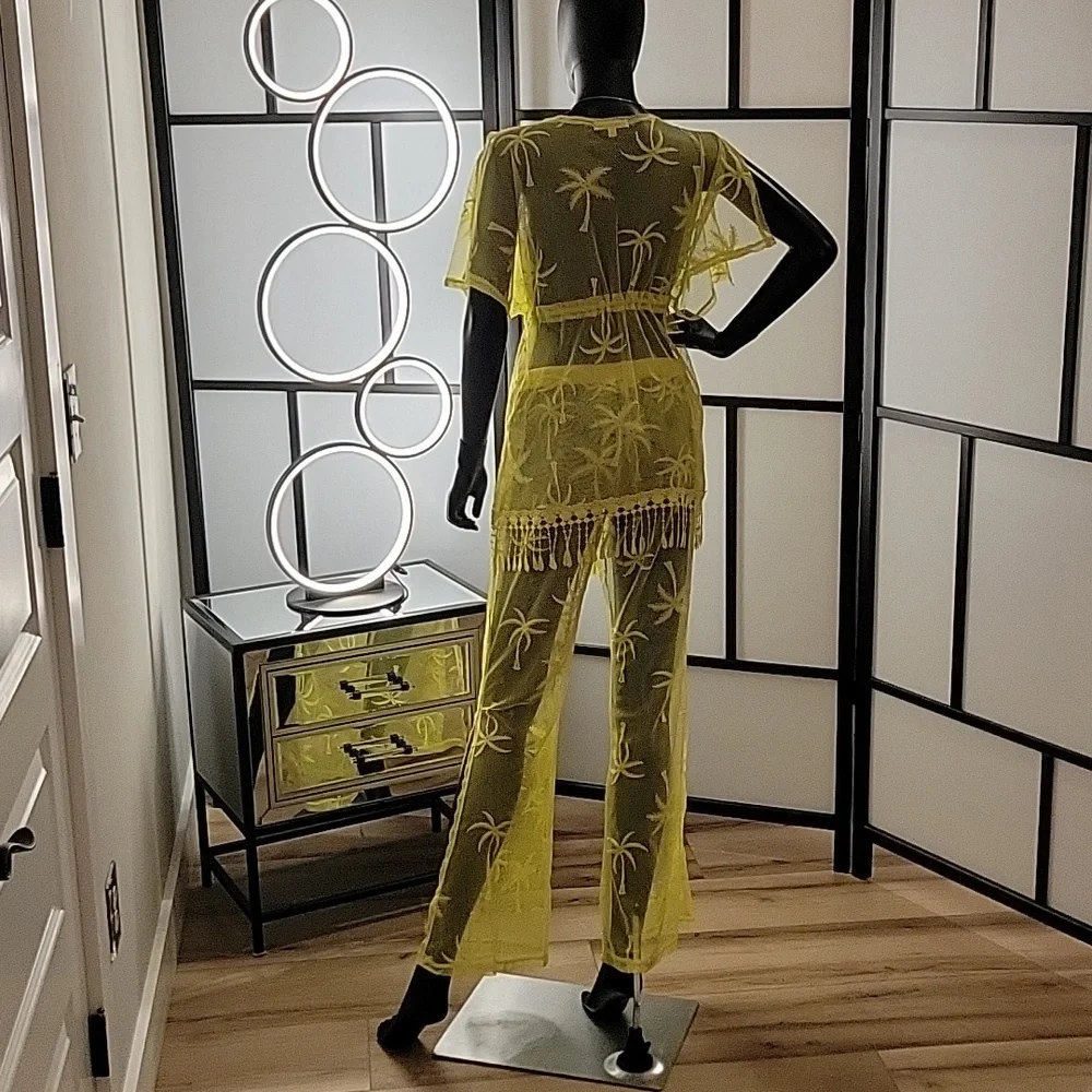MIKEN Swim | 2-piece | Mesh Swimsuit Coverup | Sz. S | Mustard | NWOT + Swim top - Picture 6 of 17